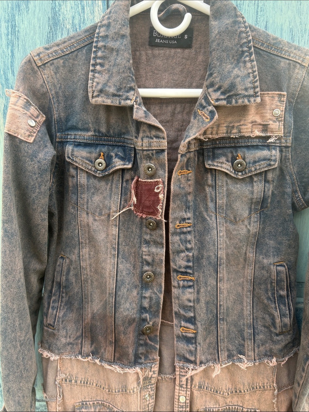 Upcycled post apocalyptic zombie apocalypse tattered patched denim jean jacket - Picture 4 of 11